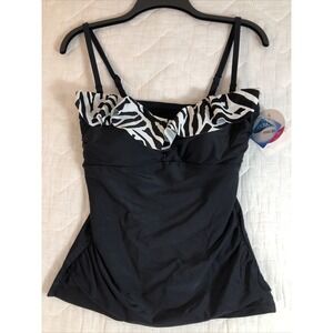 Croft & Barrow Tankini Swim Top Women's 8 Black‎ White Tummy Slimmer Bathing NWT